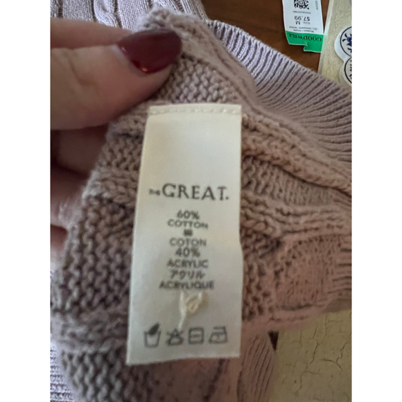 Women's THE GREAT. Mauve Cable Knit Cardigan Size L - Picture 3 of 4